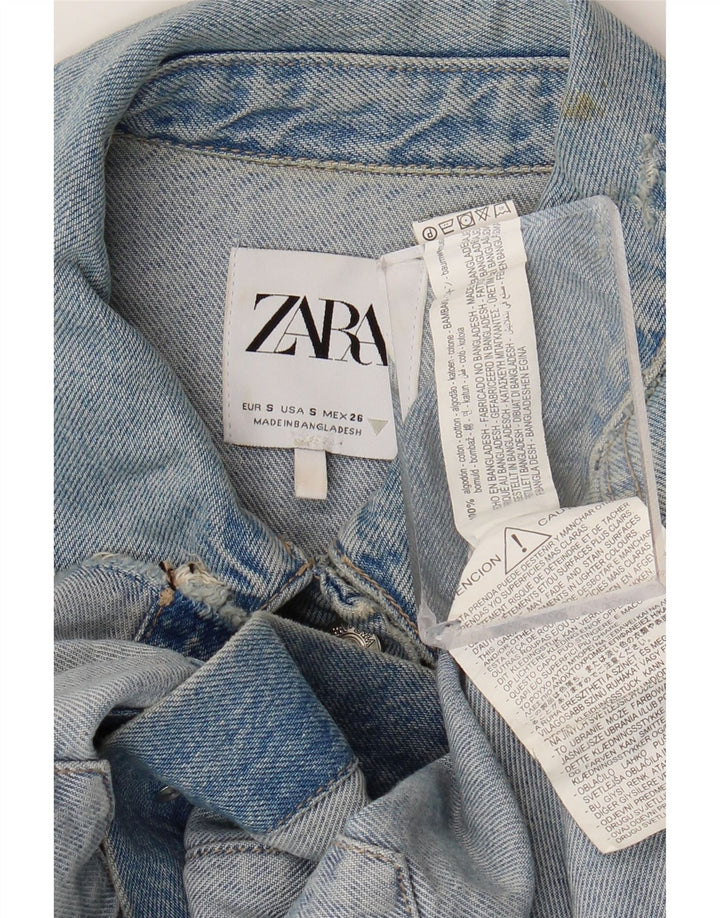 ZARA Womens Crop Oversized denimjakke UK 10 Small Blue Cotton