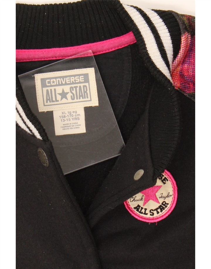 CONVERSE Boys Varsity Jacket 13-14 Years XL  Black Floral Polyester Vintage Converse and Second-Hand Converse from Messina Hembry 