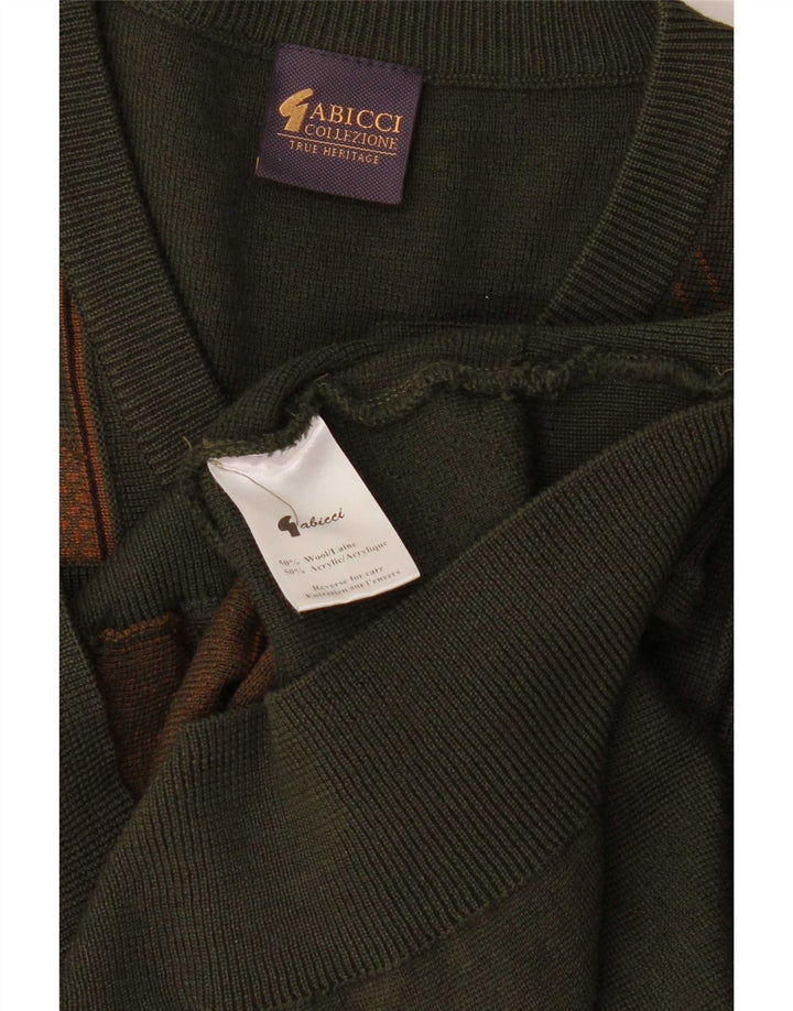 Gabicci Herre V-hals sweater Stor Khaki Stribet Uld