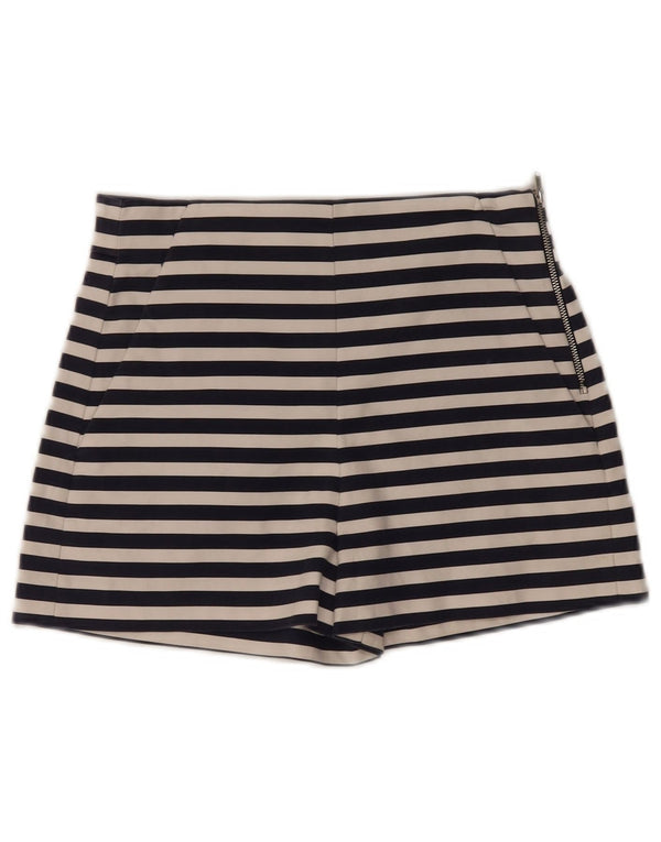 Zara Womens High Rise Hot Pants Small W30 Navyblå stribet bomuld