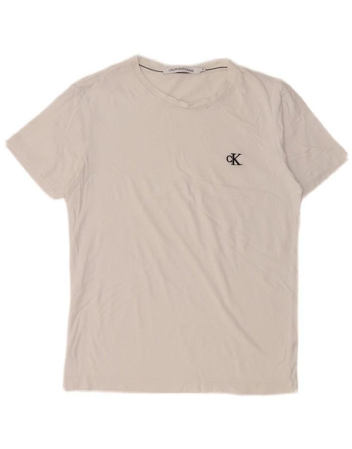 CALVIN KLEIN Dame T-Shirt Top UK 14 Medium White