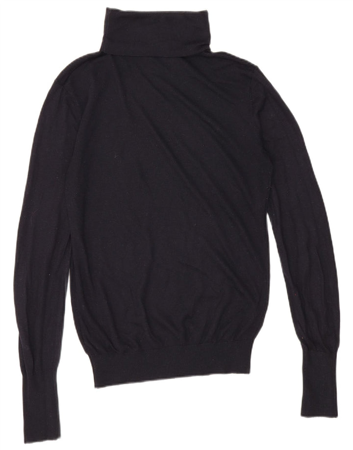 Zara Dame Roll Neck Jumper Sweater UK 12 Medium Navy Blue Modal