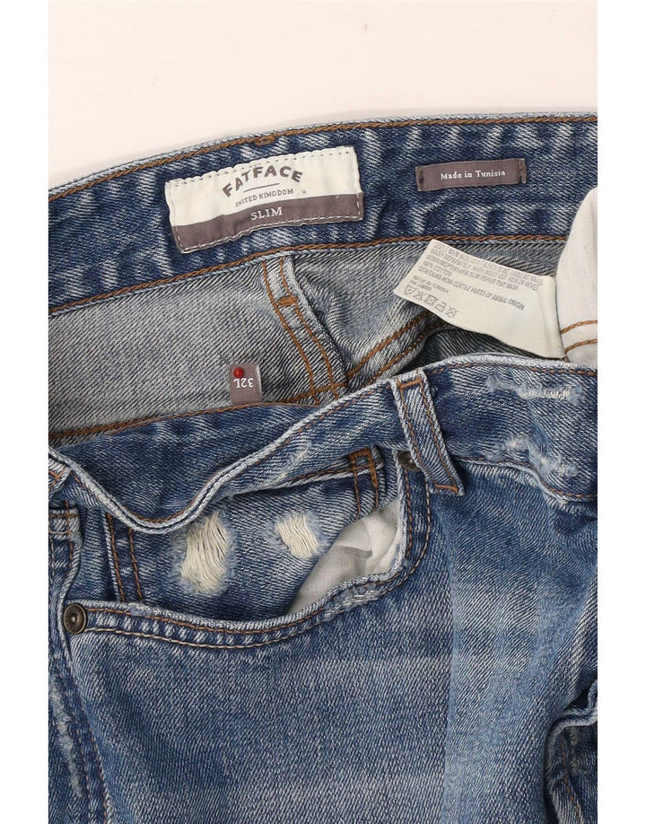 Fat Face Mænd Distressed Slim Jeans W32 L33 Blå Bomuld