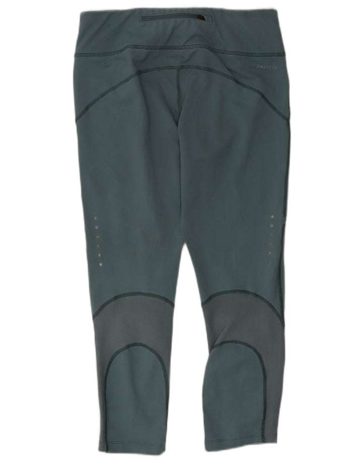 Nike Dame Dri Fit Capri Leggings UK 12 Medium Blue Bomuld