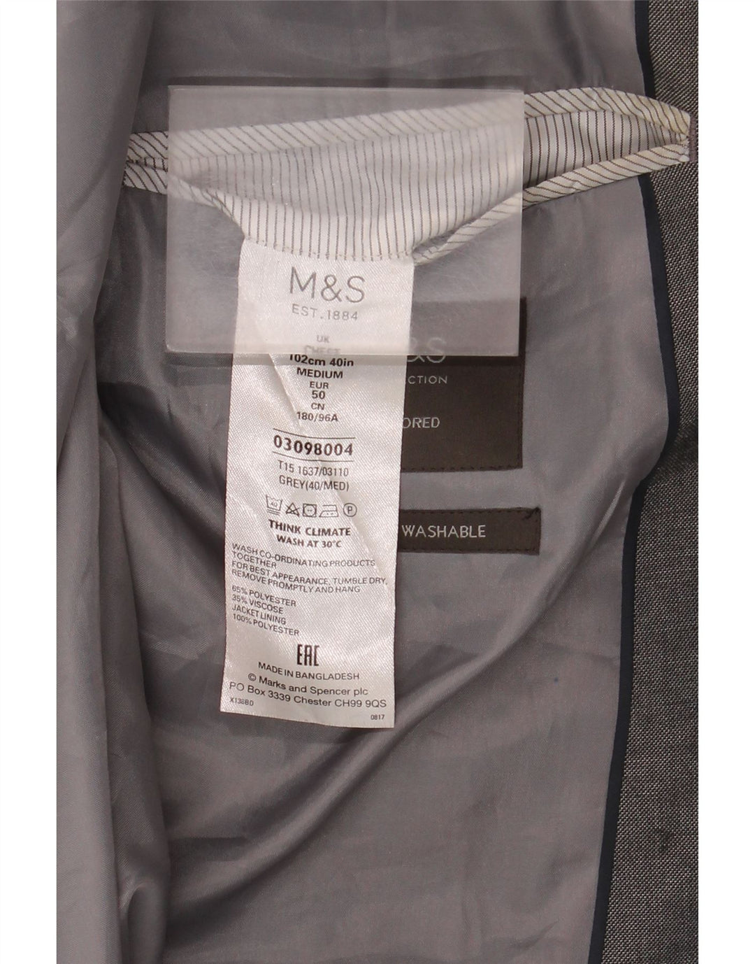 Marks & Spencer Herre skræddersyet 2-knaps blazerjakke UK 40 Medium Grey