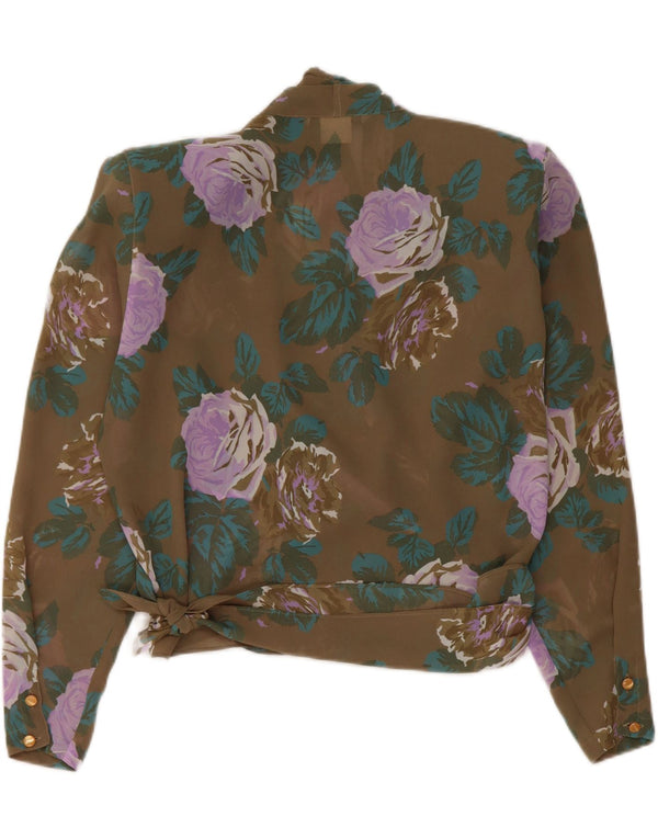 Marella Womens Wrap Crop Shirt Bluse UK 12 Medium Brown Floral Polyester