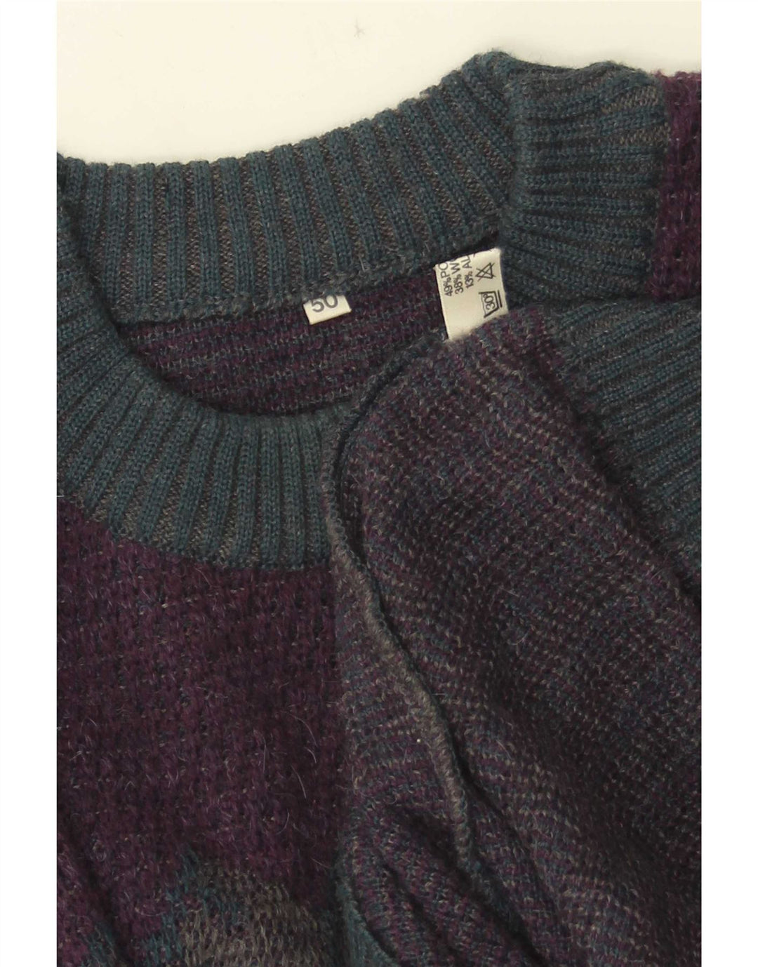 Vintage Herre rund hals sweater IT 50 Medium Lilla Geometrisk