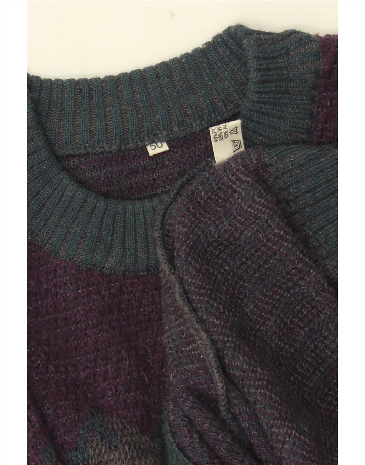 Vintage Herre rund hals sweater IT 50 Medium Lilla Geometrisk