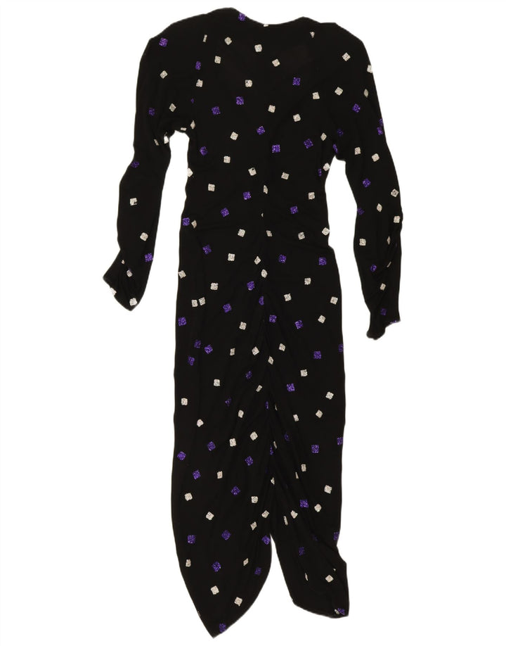 Funky Dame Langærmet Bodycon Kjole UK 10 Lille Sort Geometrisk