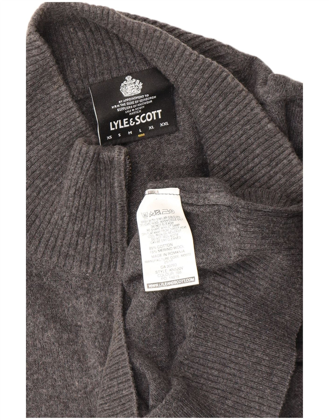 Lyle & Scott Herre sweater med lynlåshals, stor grå bomuld