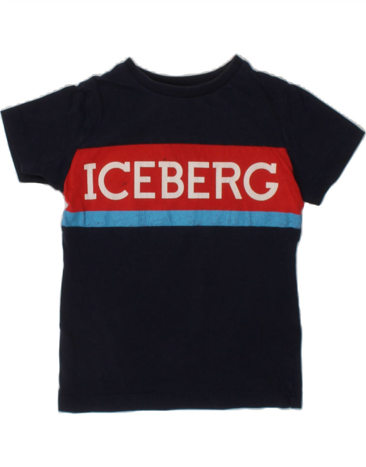 ICEBERG Boys Graphic T-Shirt Top 3-4 Years Navy Blue Cotton Vintage Iceberg and Second-Hand Iceberg from Messina Hembry 