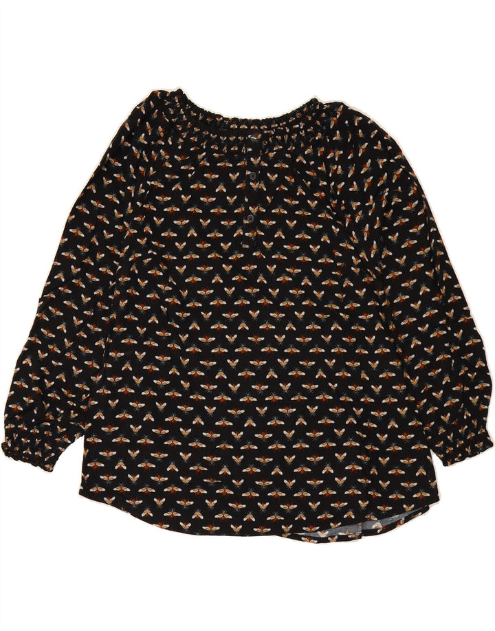 JOULES Womens Abstract Pattern Long Sleeve Blouse Top UK 12 Medium  Black Vintage Joules and Second-Hand Joules from Messina Hembry 