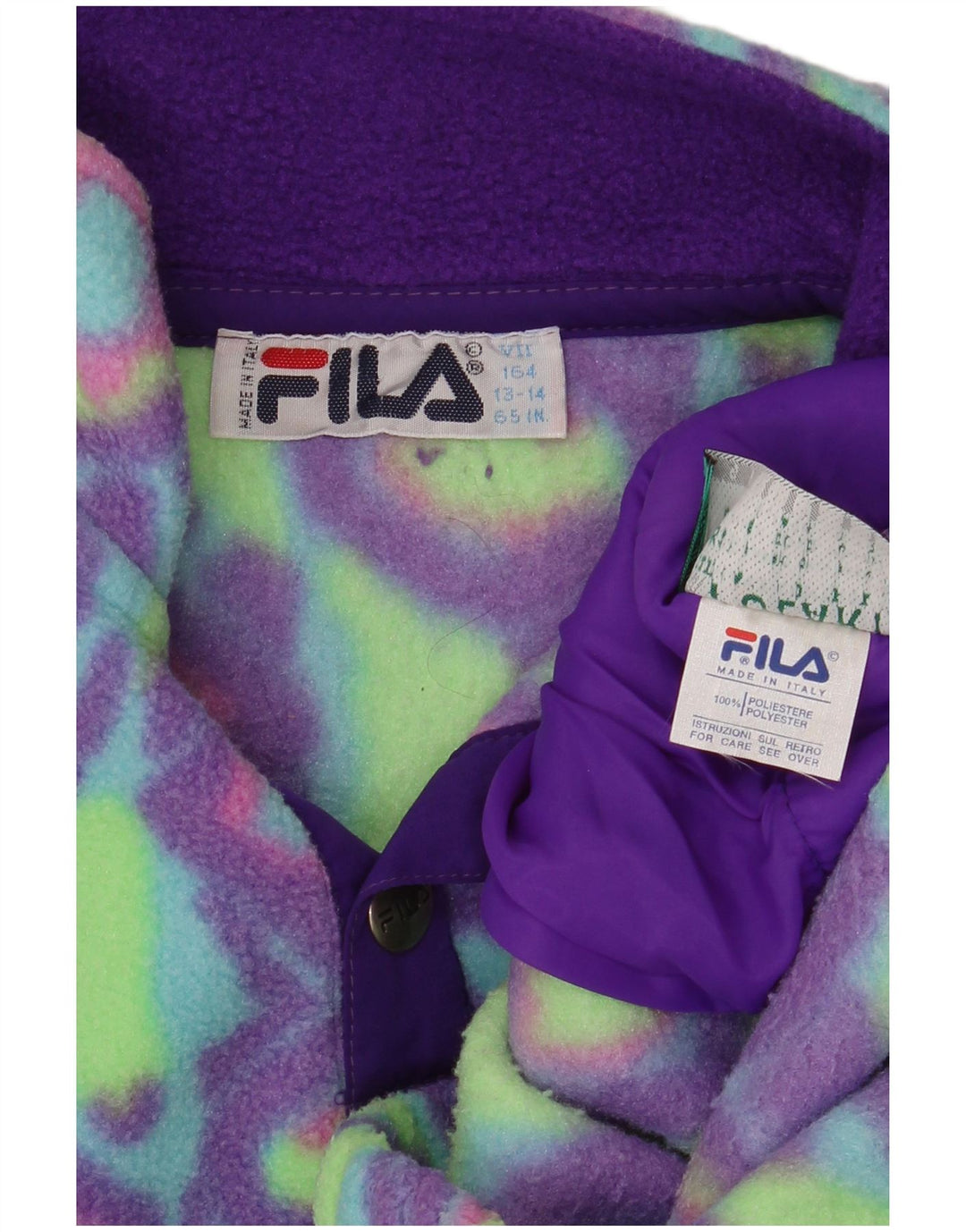 Fila Boys Button Neck Fleece Jumper 13-14 år Grøn Geometrisk Polyester