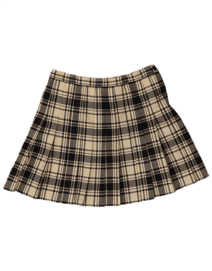 VINTAGE Mini-nederdel til kvinder W30 Medium Off White Plaid Virgin Wool