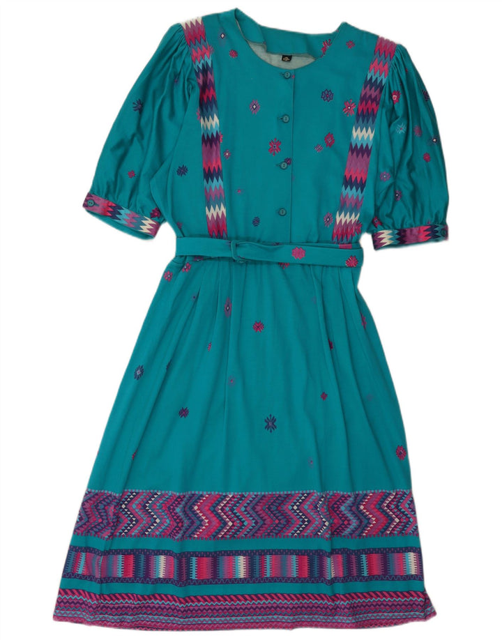 Vintage Dame A-Line Kjole IT 46 Stor Blå Geometrisk