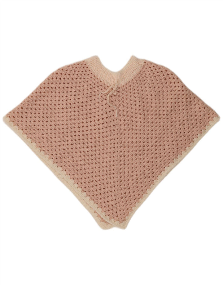 VINTAGE hæklet ponchotrøje til kvinder One Size Pink Colourblock