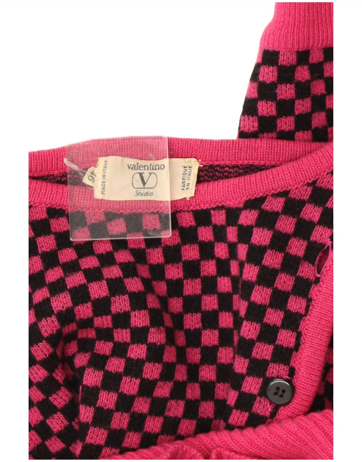 Valentino Dame Boat Neck Jumper Sweater IT 46 Large Pink Gingham Wool