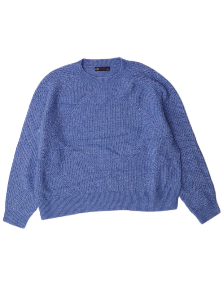 MARKS & SPENCER Dame sweater med rund hals DK 16 Stor blå akryl