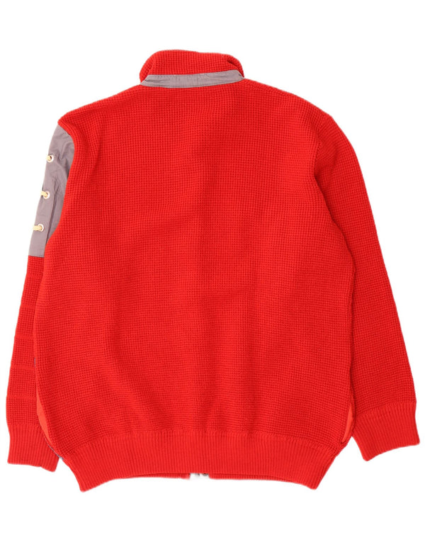 Azzurra Mens Regular Fit Cardigan Sweater Large Red Colourblock