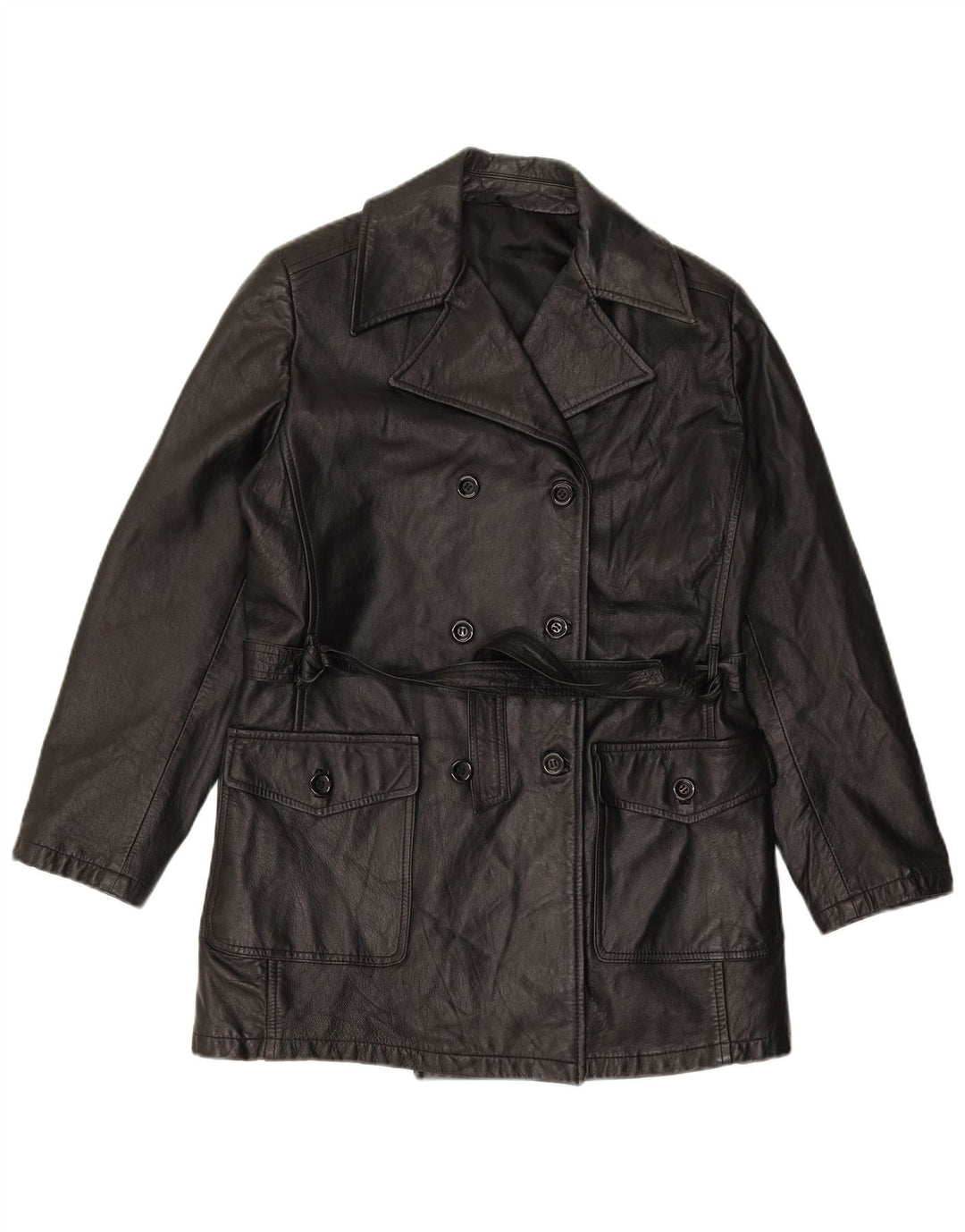 VINTAGE dobbeltradet læderfrakke til kvinder IT 44 Medium sort læder