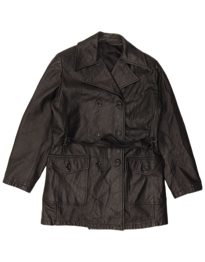 VINTAGE dobbeltradet læderfrakke til kvinder IT 44 Medium sort læder