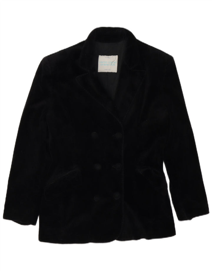 BENETTON Dame Velvet Double Breasted Blazer Jacket IT 44 Medium Black