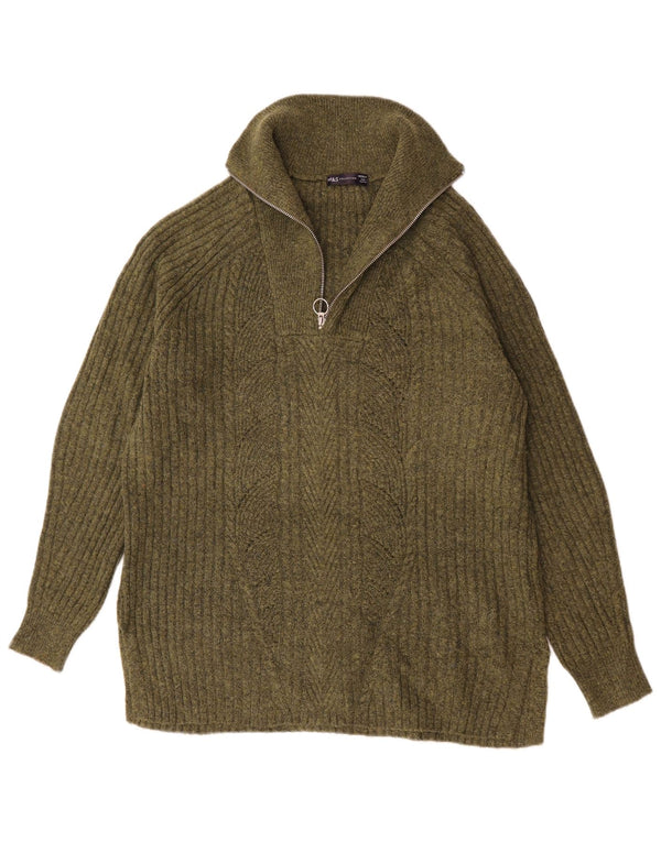 Marks & Spencer Herre Zip Neck Jumper Sweater Medium Khaki Akryl