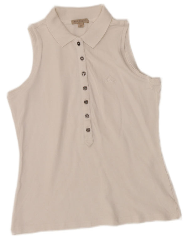 BURBERRY Dame BRIT ærmeløs poloshirt UK 12 Medium White