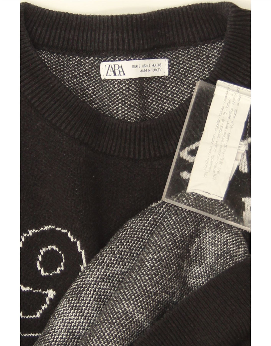 Zara Womens Grafisk Oversized Sweatshirt Jumper UK 10 Small Black Bomuld