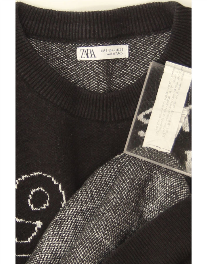 Zara Womens Grafisk Oversized Sweatshirt Jumper UK 10 Small Black Bomuld