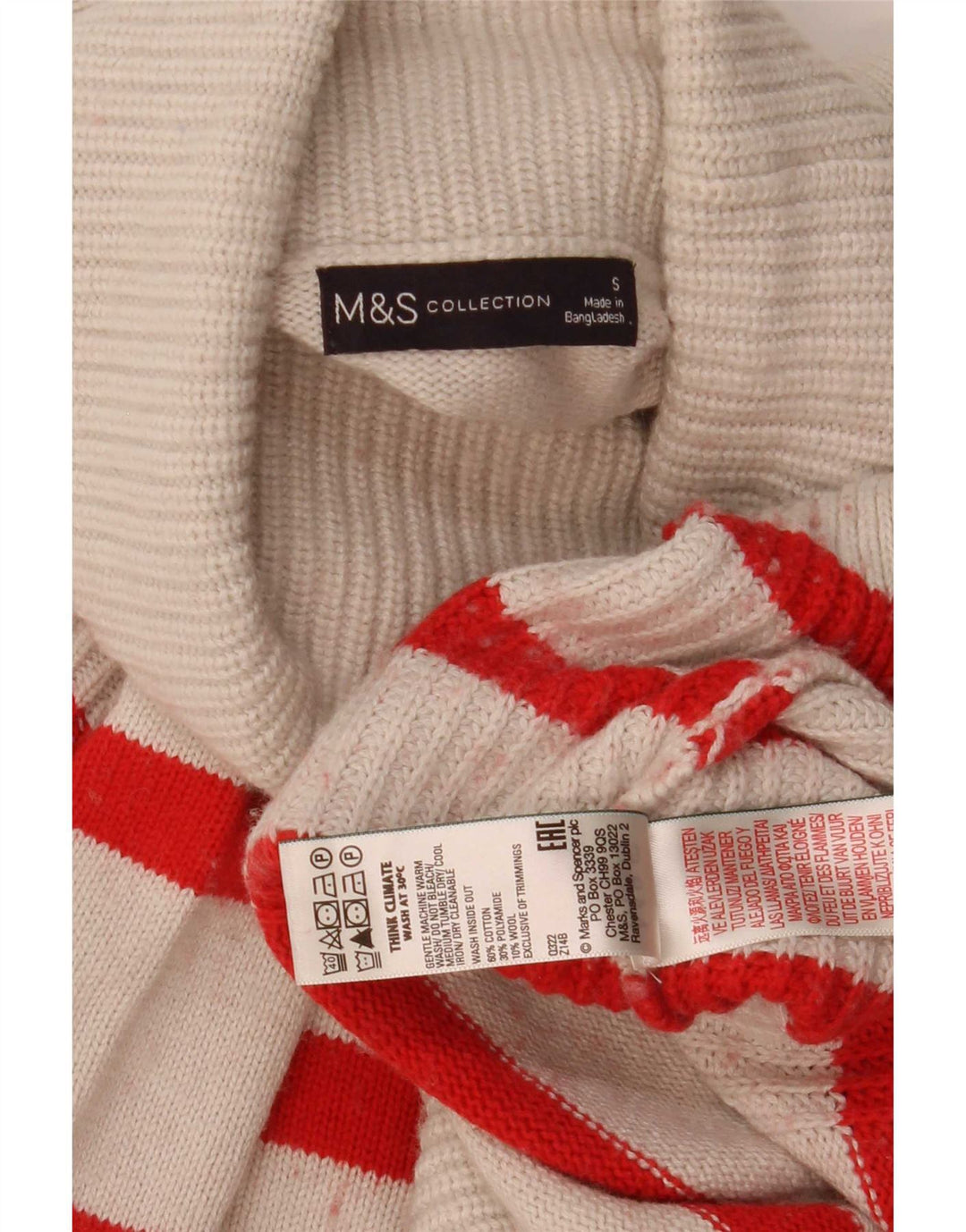 Marks & Spencer Dame Rullehalstrøje DK 10 Lille hvid stribet