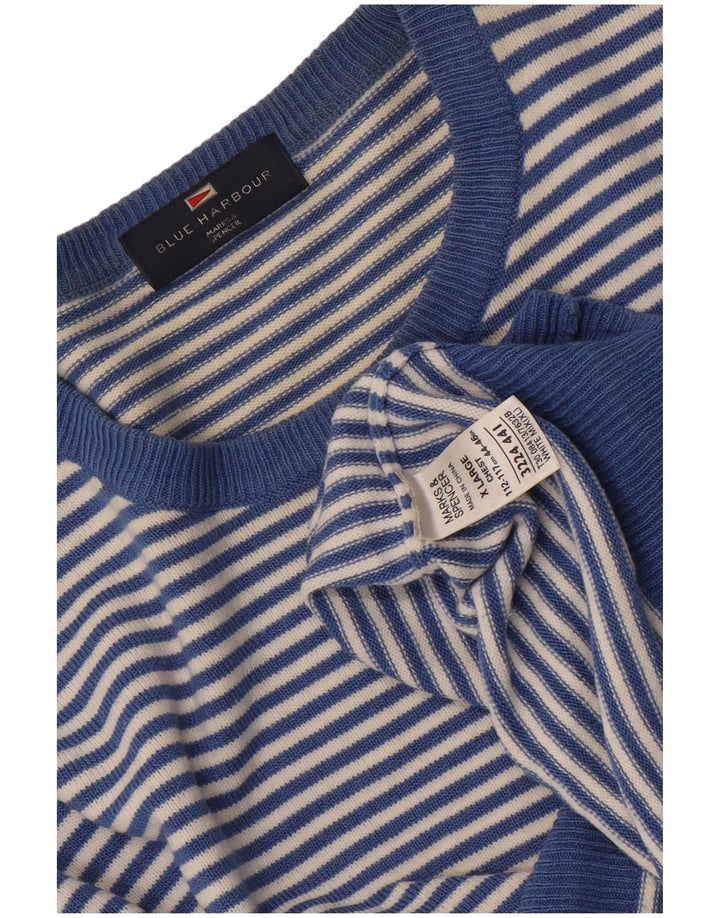 Marks & Spencer Herre Blue Harbor Crew Neck Jumper Sweater XL Blå Stribet