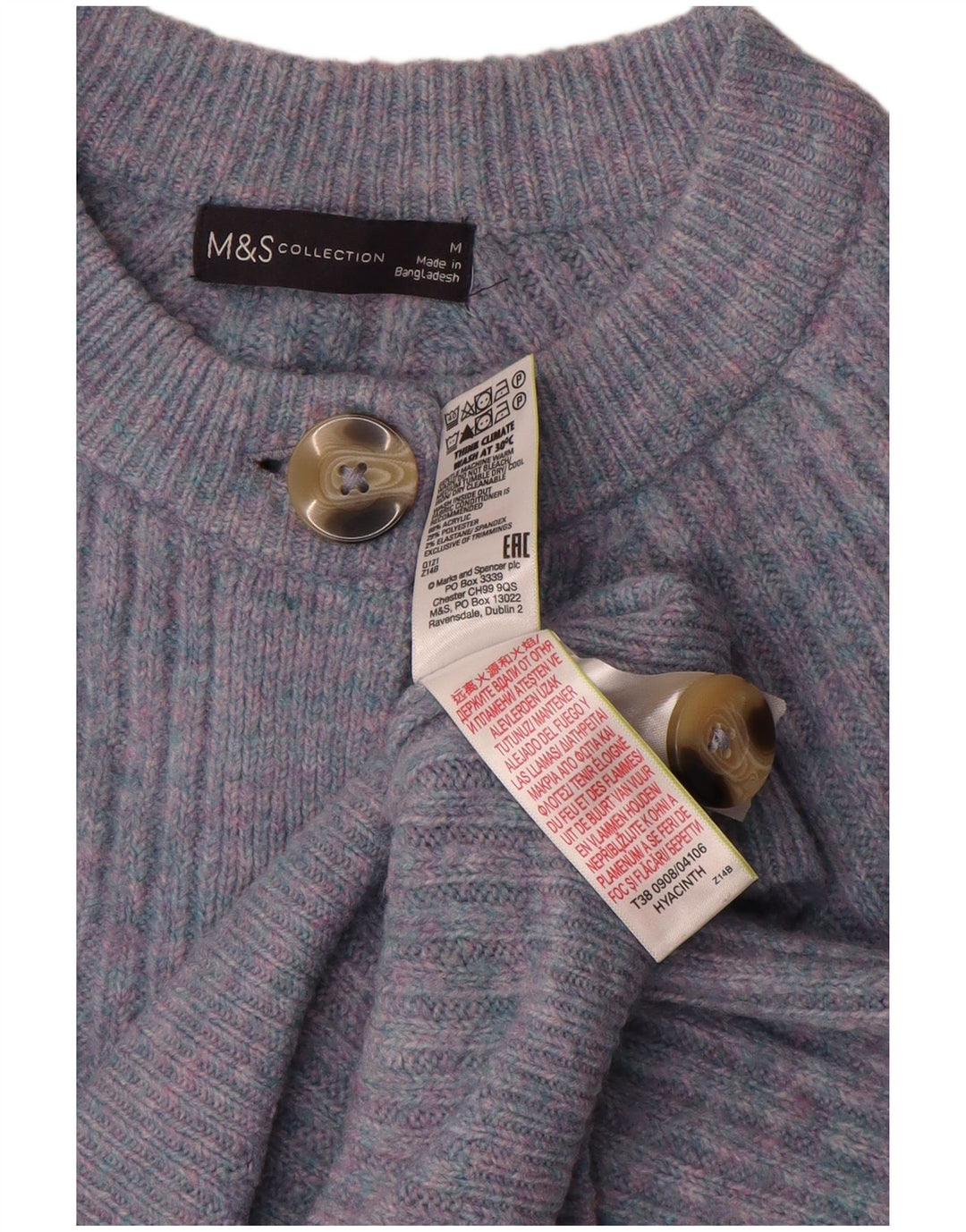 Marks & Spencer Dame Crop Cardigan Sweater UK 14 Medium Blue Flecked