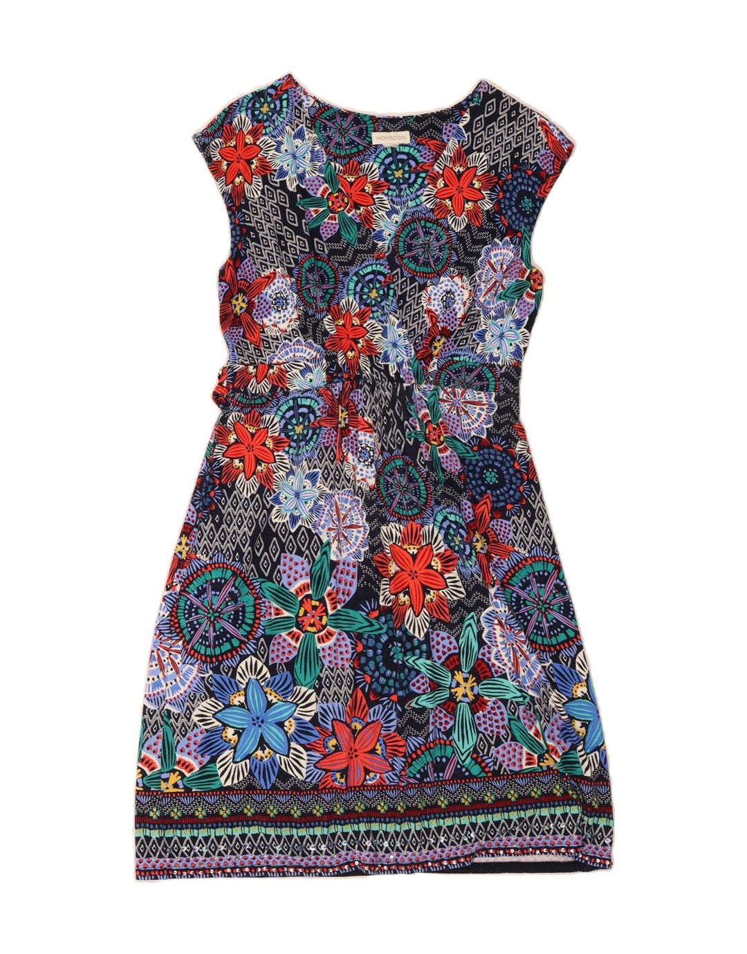 MONSOON Womens A-Line Dress UK 12 Medium Multicoloured Floral Viscose Vintage Monsoon and Second-Hand Monsoon from Messina Hembry 