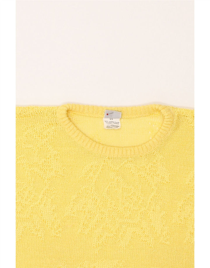 VINTAGE Womens Short Sleeve Crew Neck Jumper Sweater IT 44 Medium Yellow Vintage Vintage and Second-Hand Vintage from Messina Hembry 