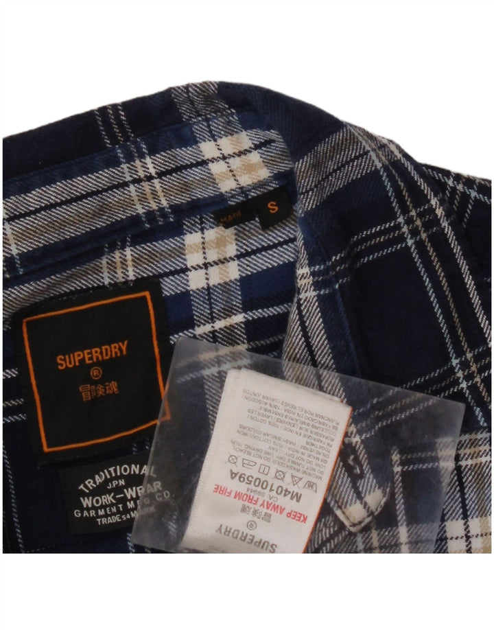 SUPERDRY Flanelskjorte til mænd, lille blå ternet bomuld