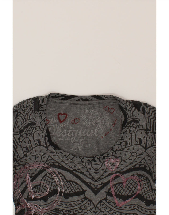 DESIGUAL Womens Abstract Pattern Graphic Top Long Sleeve UK 10 Small Grey Vintage Desigual and Second-Hand Desigual from Messina Hembry 