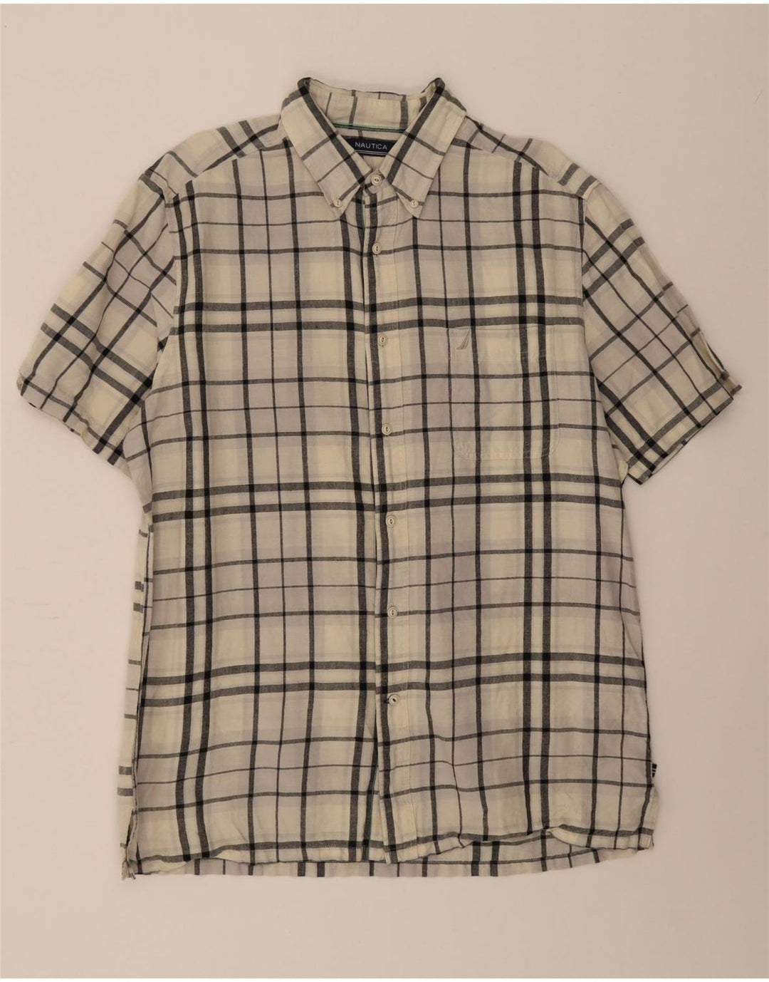 NAUTICA Mens Short Sleeve Shirt Large Off White Check Cotton Vintage Nautica and Second-Hand Nautica from Messina Hembry 