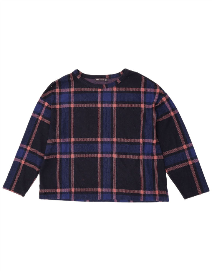 Marks & Spencer Dame Crop Top Langærmet UK 16 Large Navy Blue Plaid