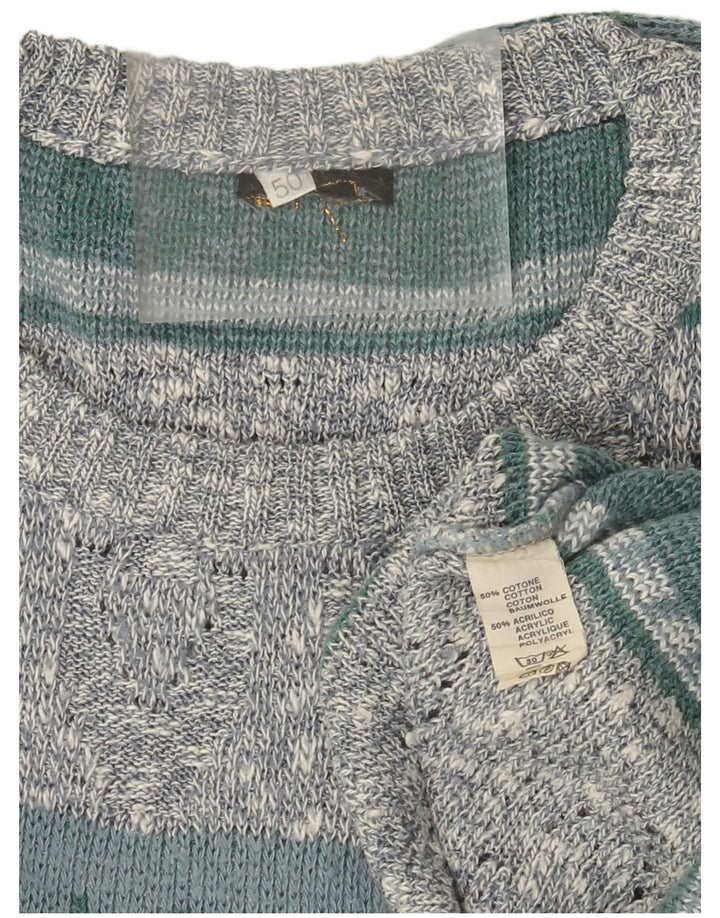 Vintage mænd med rund hals sweater IT 50 mellemgrå geometrisk bomuld