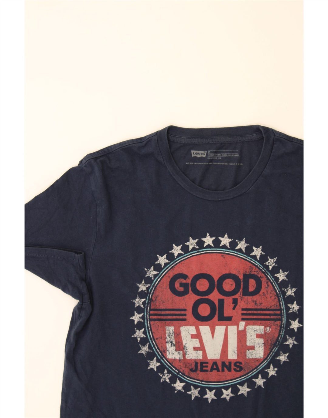 LEVI'S Mens Standard Fit Graphic T-Shirt Top Medium Navy Blue Cotton Vintage Levi's and Second-Hand Levi's from Messina Hembry 