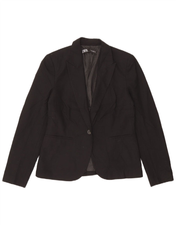 Zara Dame 1-knaps blazerjakke EU 38 Lille sort polyester