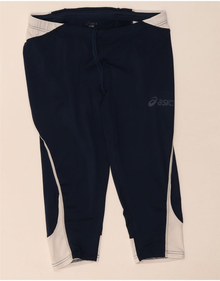 Asics Dame Capri Leggings UK 14 Medium Navy Blue Colourblock Polyester