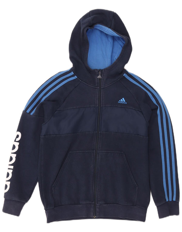 ADIDAS grafisk hættetrøje med lynlås til drenge 12-13 år marineblå farveblok