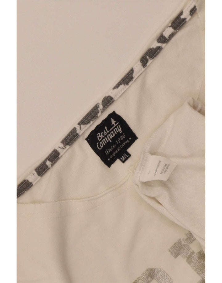Bedste Firma Dame Grafisk Sweatshirt Jumper UK 12 Medium Hvid Bomuld