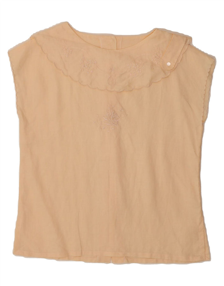 VINTAGE Womens Sleeveless Blouse Top UK 16 Large Beige Vintage Vintage and Second-Hand Vintage from Messina Hembry 