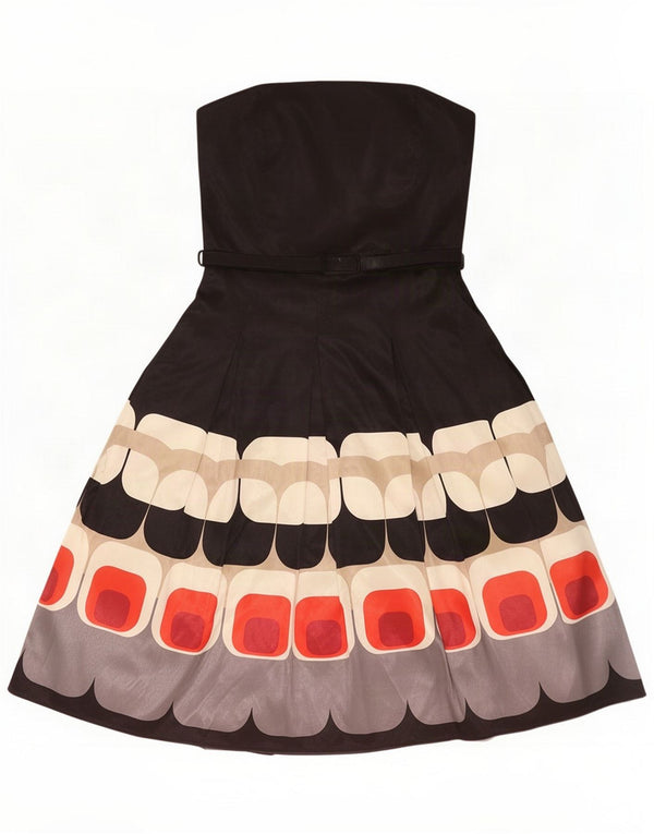 Debut Dame Stropløs Kjole UK 14 Stor Sort Geometrisk Polyester