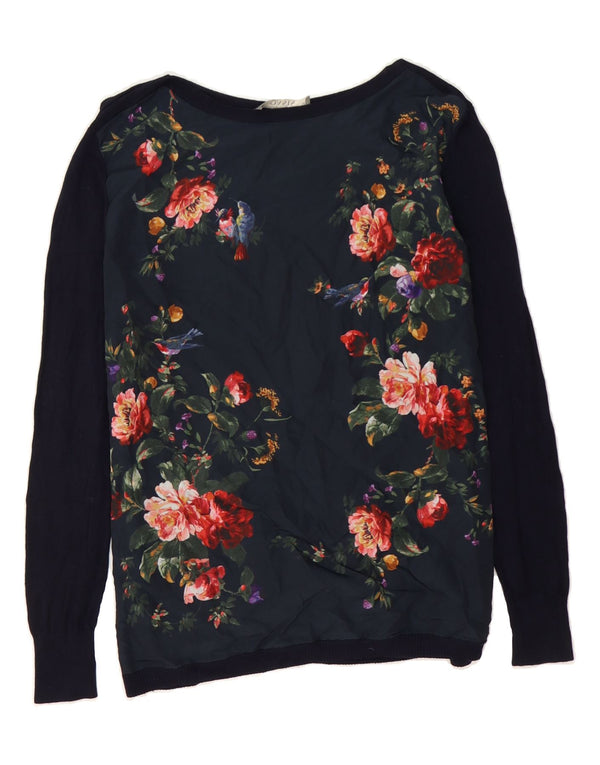 OASIS Dame Boat Neck Jumper Sweater UK 6 XS Navy Blue Floral Viscose