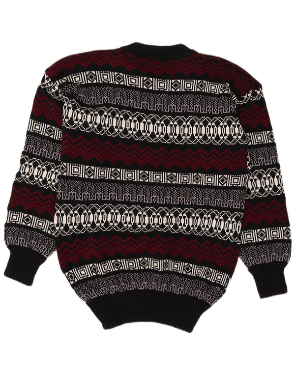Vintage herre rund hals sweater stor flerfarvet Fair Isle akryl