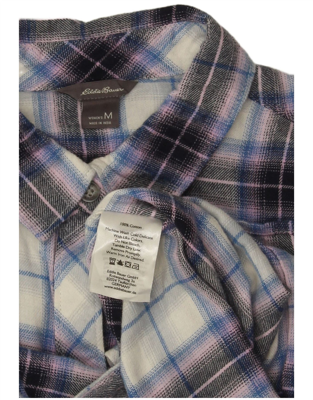 Eddie Bauer Dame Flanelskjorte UK 14 Medium Lilla Plaid Bomuld